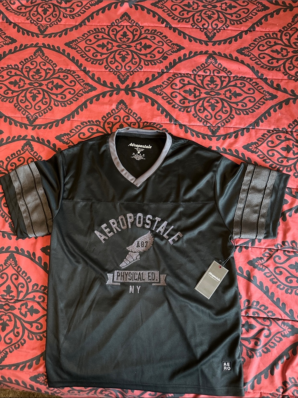 Aeropostale Black and Gray Men's Athletic Jersey Shirt
